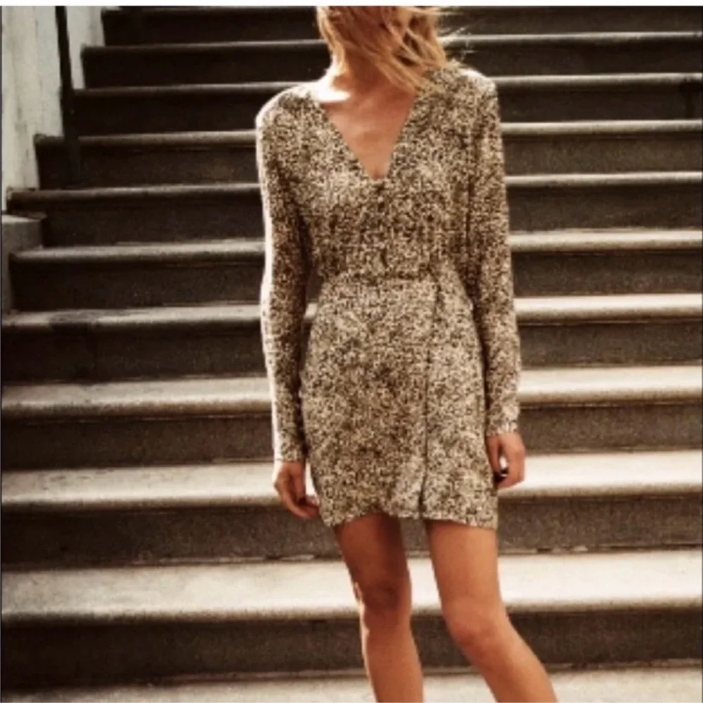 Zara button front wrap print mini dress Large L NWT